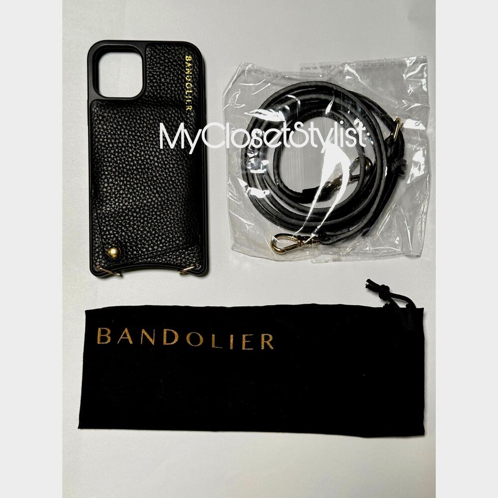 Bandolier 11Pro Black Leather iPhone Crossbody Strap Case NEW SET Gold OR Pewter - Picture 12 of 12